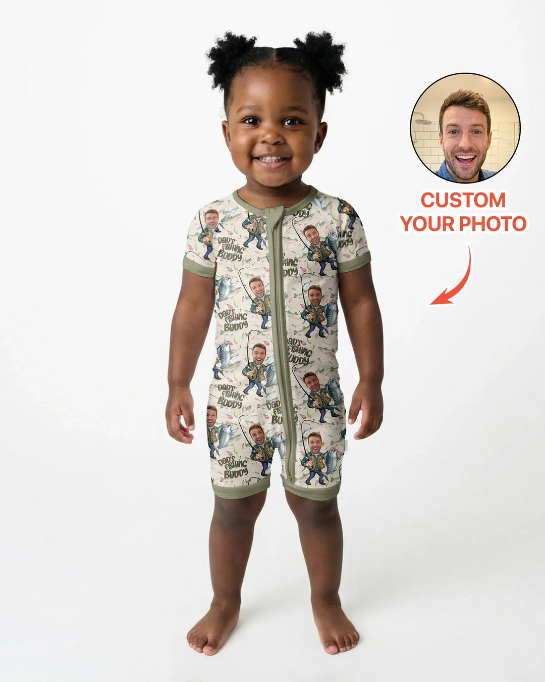Custom Photo Dad Fishing's Buddy Daddy & Me Matching Bamboo Shorty Zippy