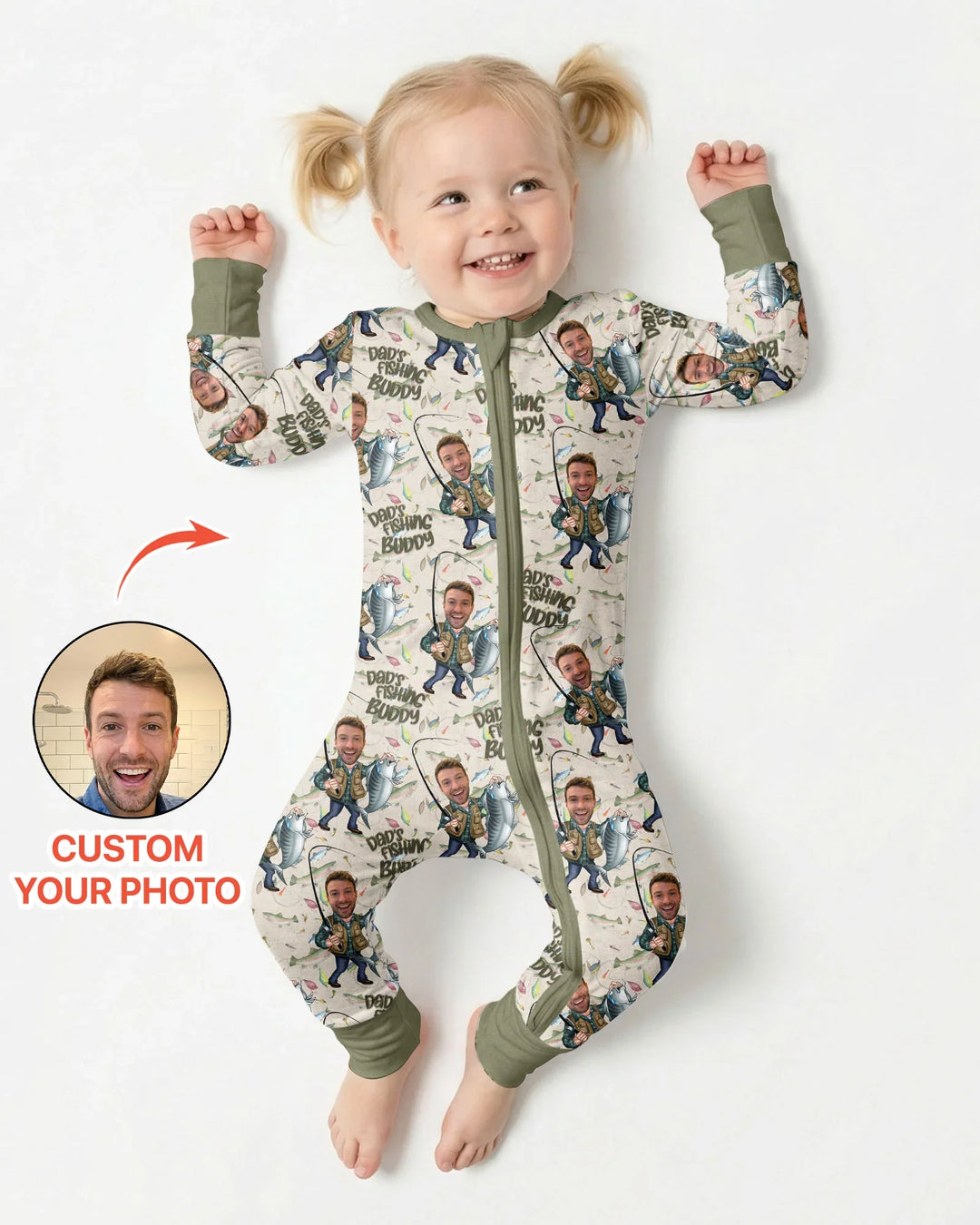 Custom Photo Dad Fishing's Buddy Daddy & Me Matching Bamboo Convertible Zippy