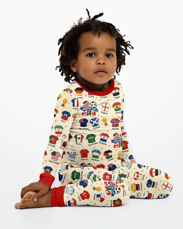 2026 Soccer World Jersey Flag Bamboo Two Piece Long Sleeve Pajama Set
