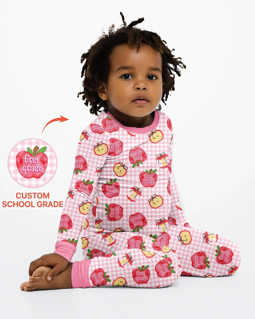 Custom School Grade Apple Days Bamboo Two Piece Long Sleeve Pajama Set