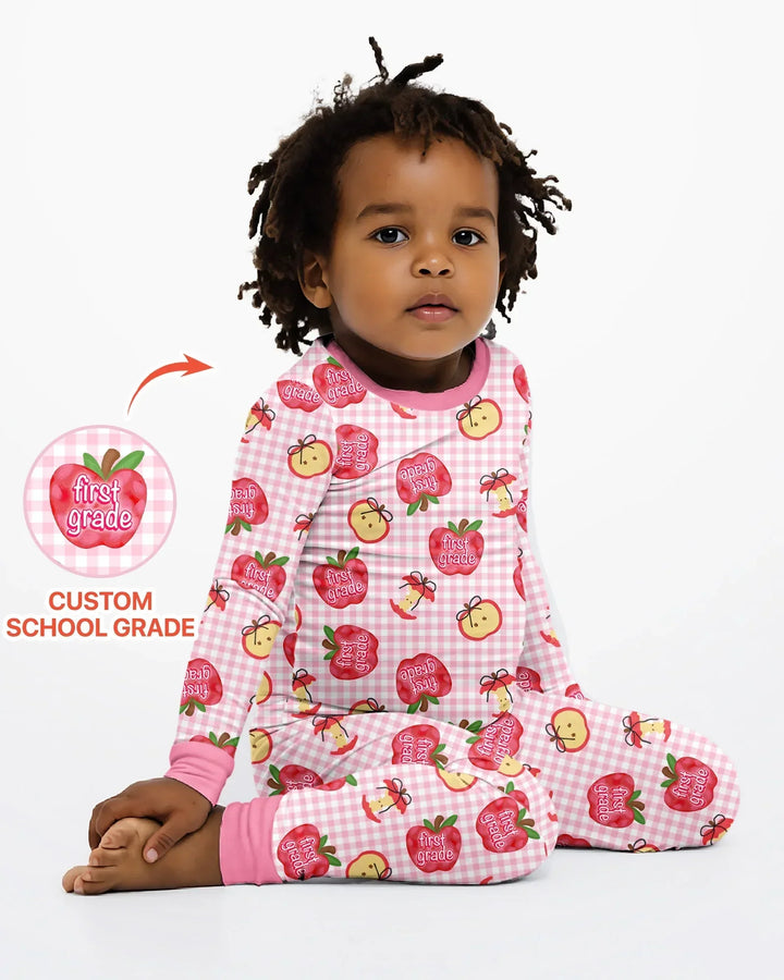 Custom School Grade Apple Days Bamboo Two Piece Long Sleeve Pajama Set
