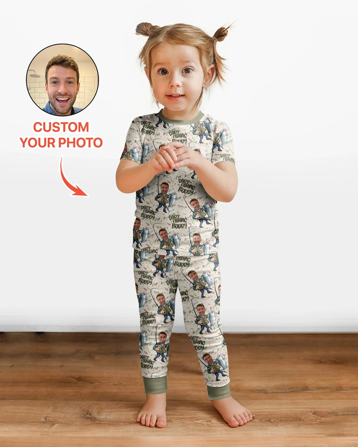 Custom Photo Dad Fishing's Buddy Daddy & Me Matching Bamboo Two Piece Short Sleeve Pajama Set