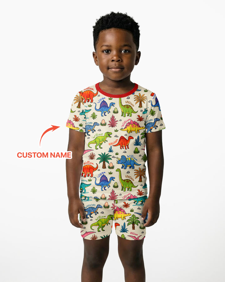 Dino Field Guide Custom Name Bamboo Two Piece Short Sleeve Shorts Pajama Set