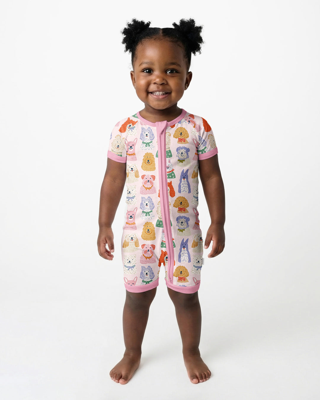 Whimsical Puppy Parade Family Matching Bamboo Shorty Zippy