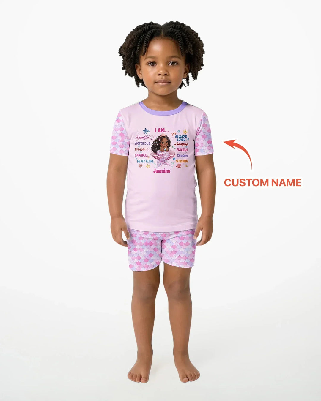 Custom Name Black Mermaid I Am Beautiful Bamboo Two Piece Short Sleeve Shorts Pajama Set