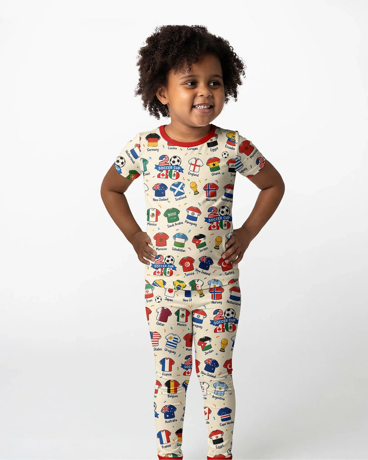 2026 Soccer World Jersey Flag Bamboo Two Piece Short Sleeve Pajama Set