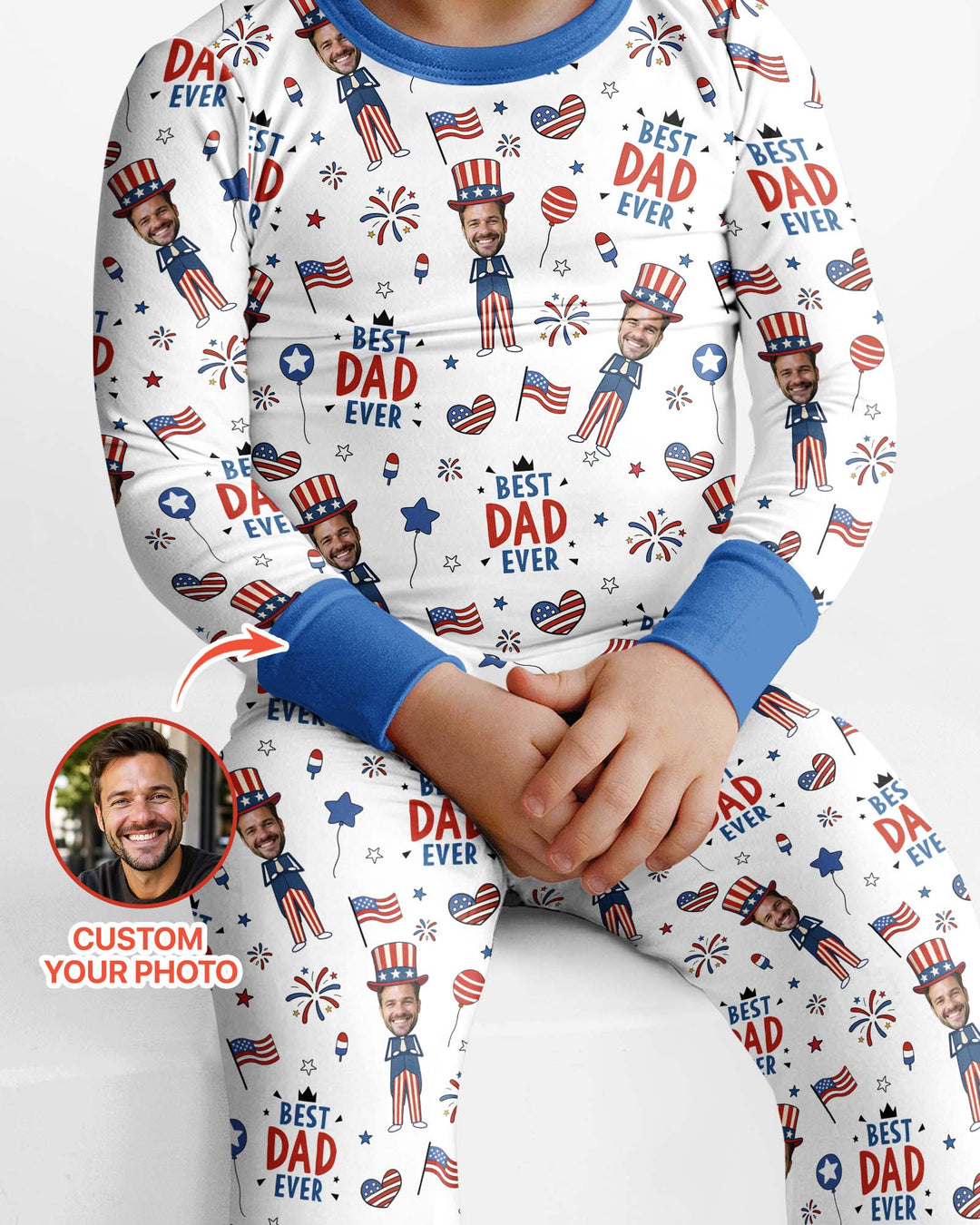 Custom Photo Best Patriotic Family Ever Bamboo Two Piece Long Sleeve Pajama Set
