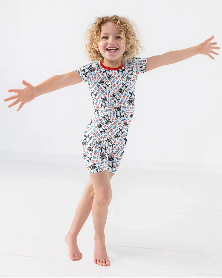 Red White and Feral Bamboo Two Piece Short Sleeve Shorts Pajama Set