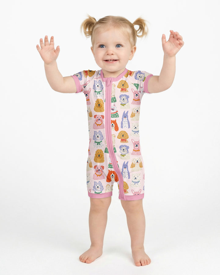 Whimsical Puppy Parade Family Matching Bamboo Shorty Zippy