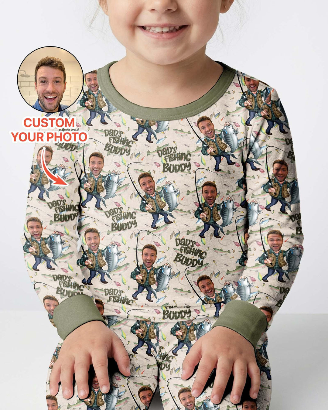 Custom Photo Dad Fishing's Buddy Daddy & Me Matching Bamboo Two Piece Long Sleeve Pajama Set