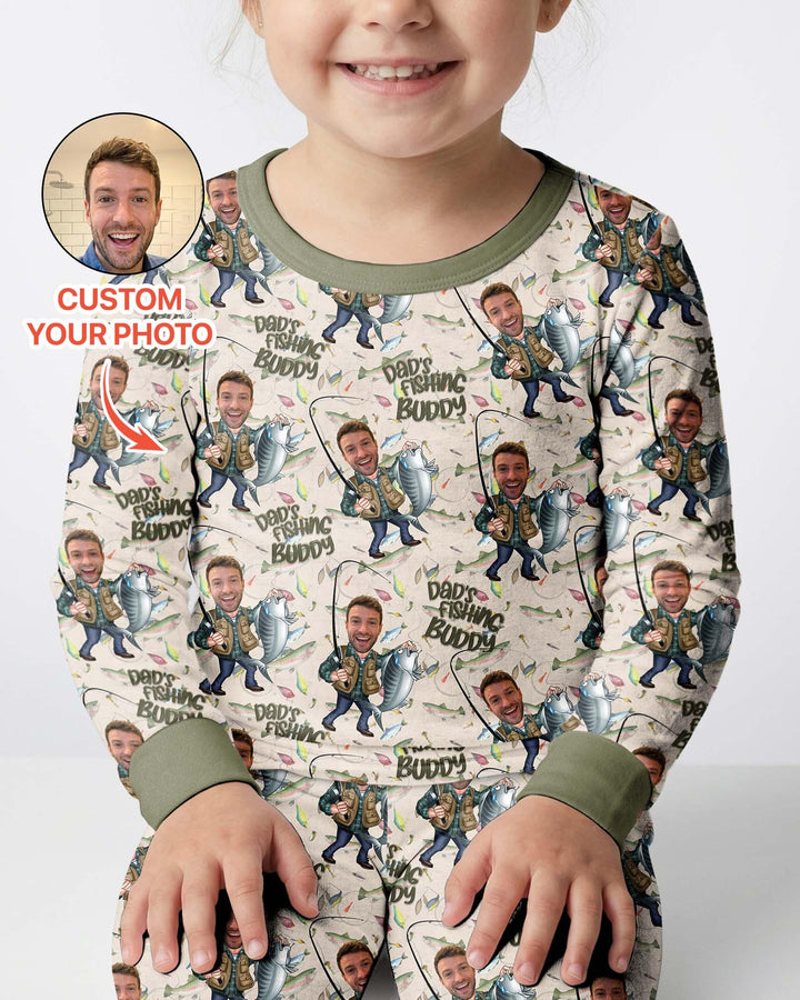 Custom Photo Dad Fishing's Buddy Daddy & Me Matching Bamboo Two Piece Long Sleeve Pajama Set