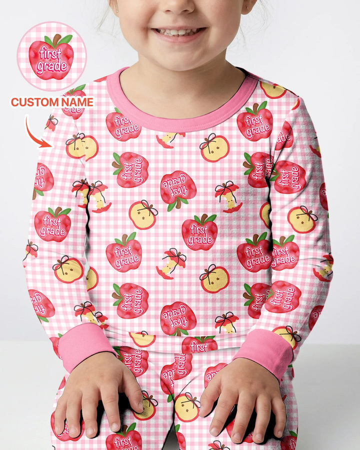 Custom School Grade Apple Days Bamboo Two Piece Long Sleeve Pajama Set