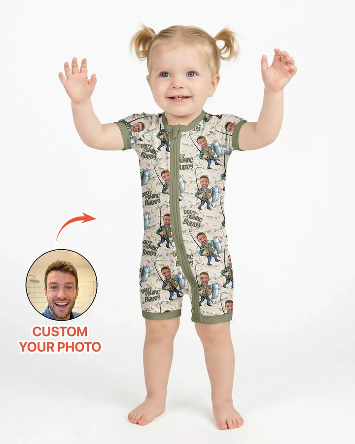 Custom Photo Dad Fishing's Buddy Daddy & Me Matching Bamboo Shorty Zippy