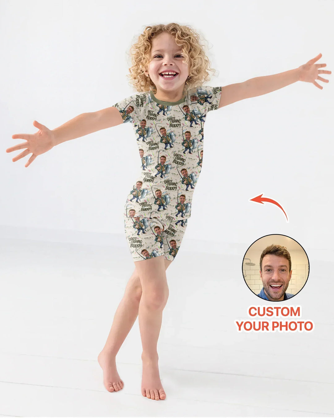 Custom Photo Dad Fishing's Buddy Daddy & Me Matching Bamboo Two Piece Short Sleeve Shorts Pajama Set