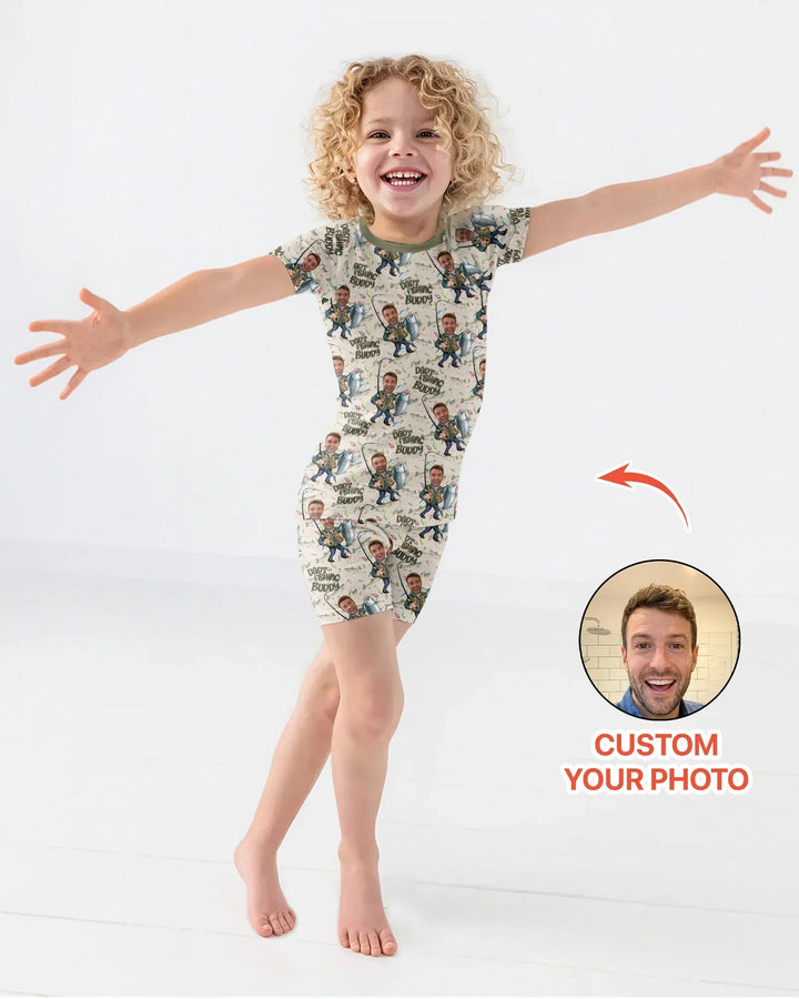 Custom Photo Dad Fishing's Buddy Daddy & Me Matching Bamboo Two Piece Short Sleeve Shorts Pajama Set