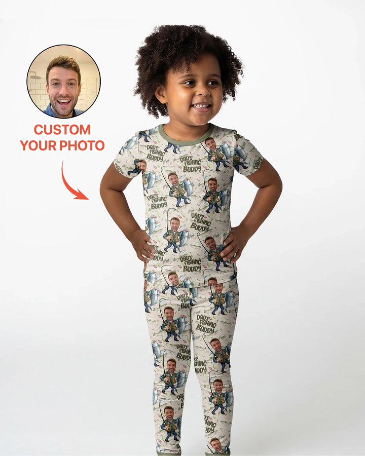 Custom Photo Dad Fishing's Buddy Daddy & Me Matching Bamboo Two Piece Short Sleeve Pajama Set
