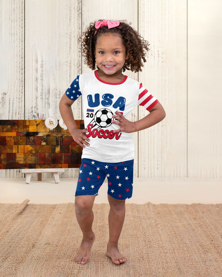USA Soccer Cup Bamboo Two Piece Short Sleeve Shorts Pajama Set