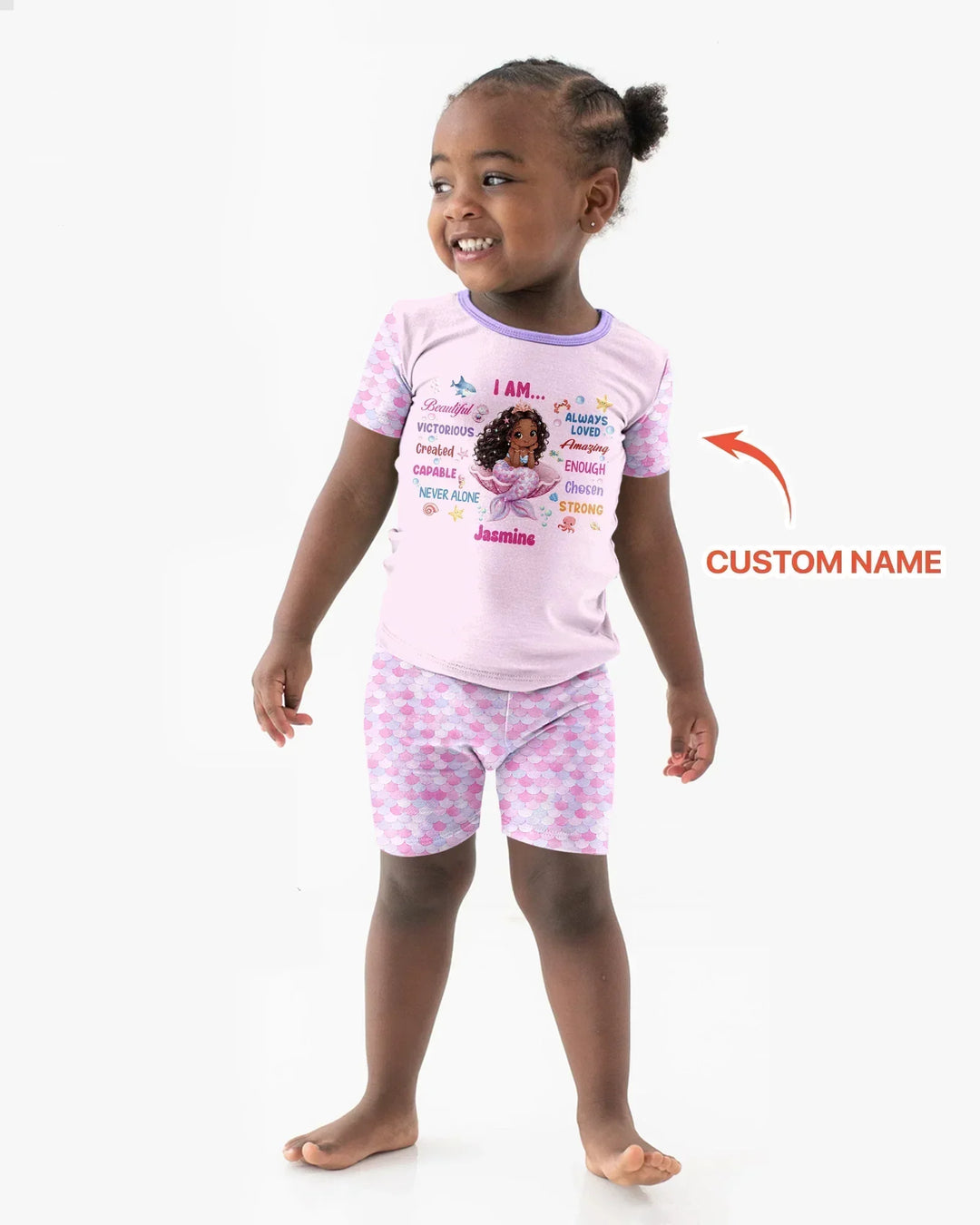 Custom Name Black Mermaid I Am Beautiful Bamboo Two Piece Short Sleeve Shorts Pajama Set