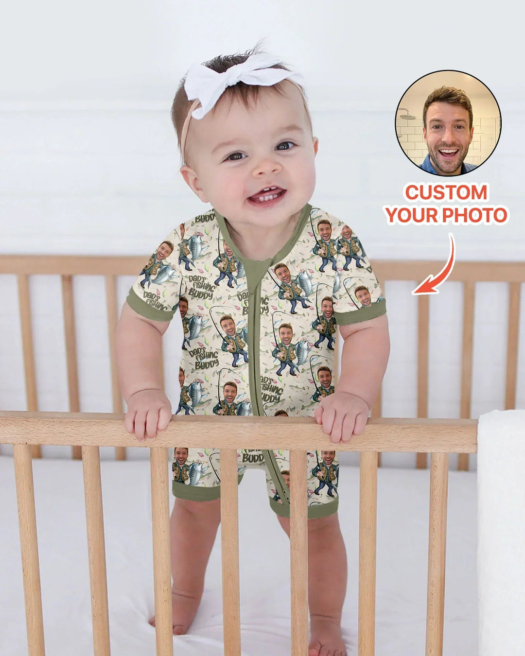 Custom Photo Dad Fishing's Buddy Daddy & Me Matching Bamboo Shorty Zippy