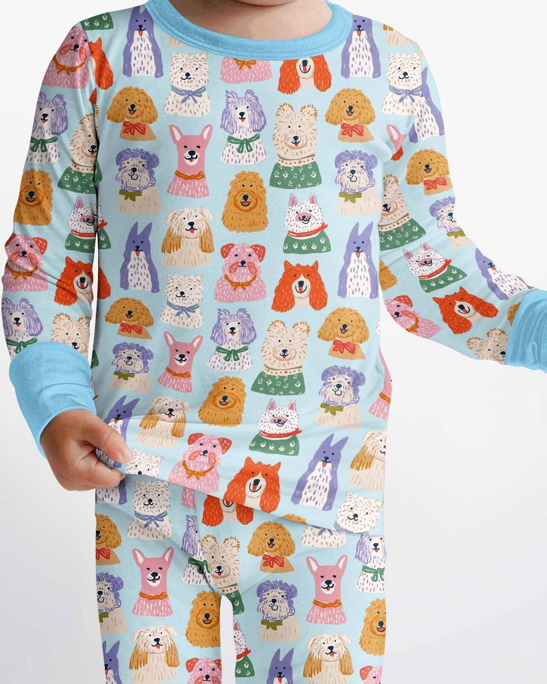 Whimsical Puppy Parade Family Matching Bamboo Two Piece Long Sleeve Pajama Set