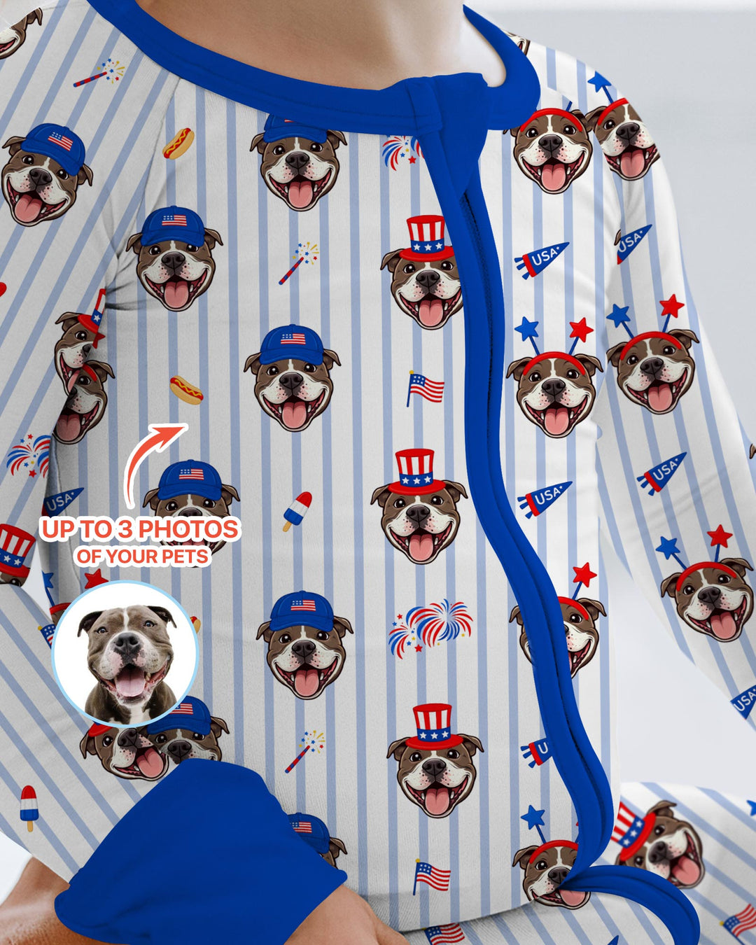 Custom Pet Image 4th of July Family Matching Bamboo Convertible Zippy