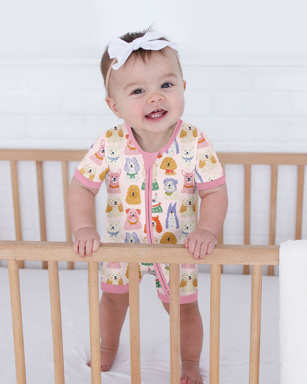 Whimsical Puppy Parade Family Matching Bamboo Shorty Zippy