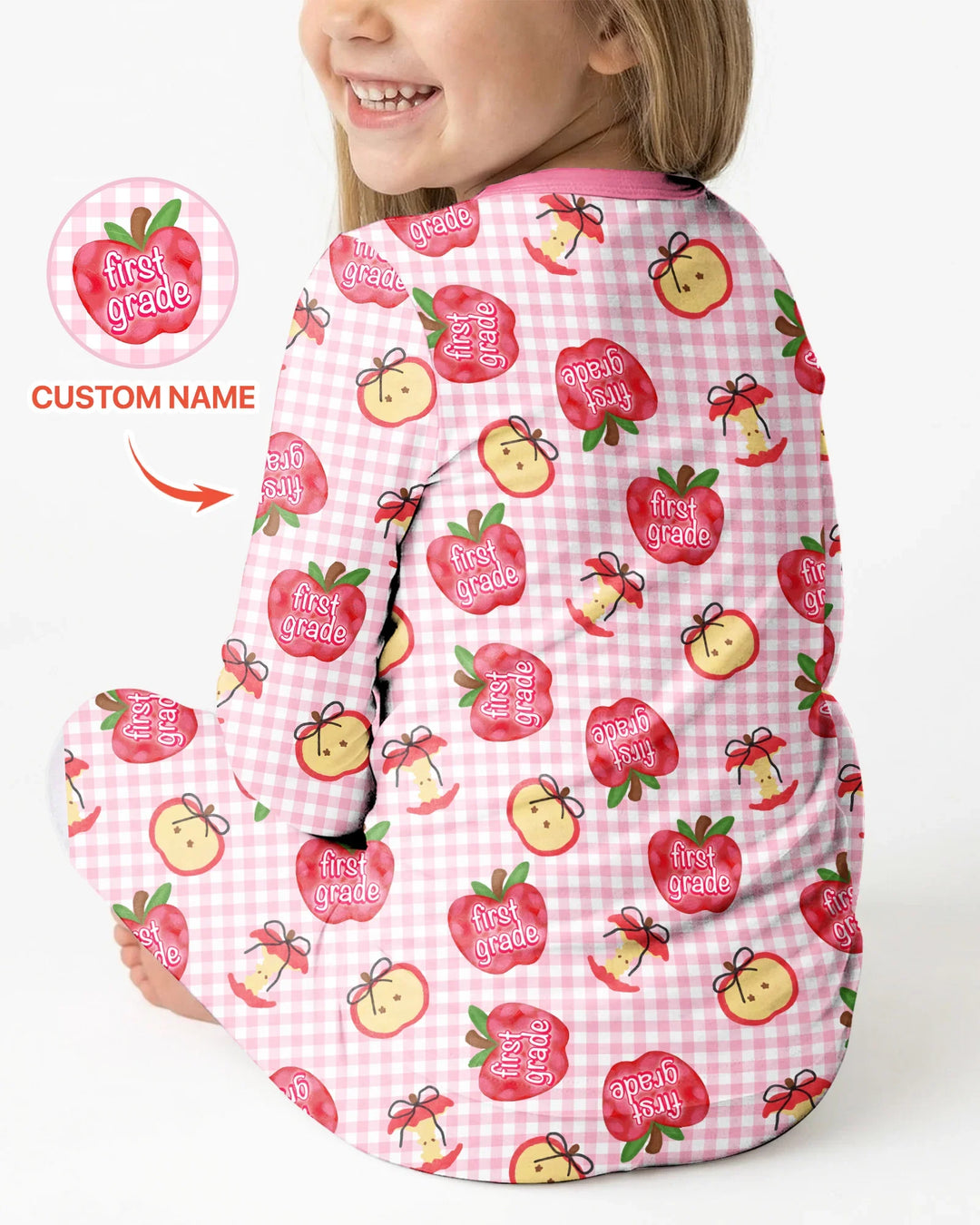Custom School Grade Apple Days Bamboo Two Piece Long Sleeve Pajama Set