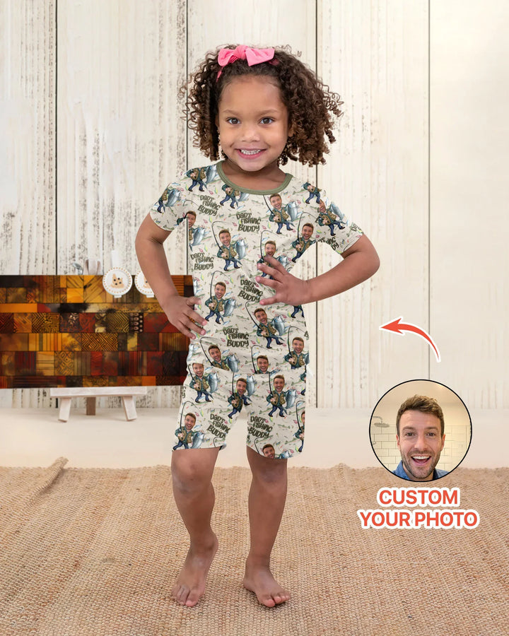 Custom Photo Dad Fishing's Buddy Daddy & Me Matching Bamboo Two Piece Short Sleeve Shorts Pajama Set