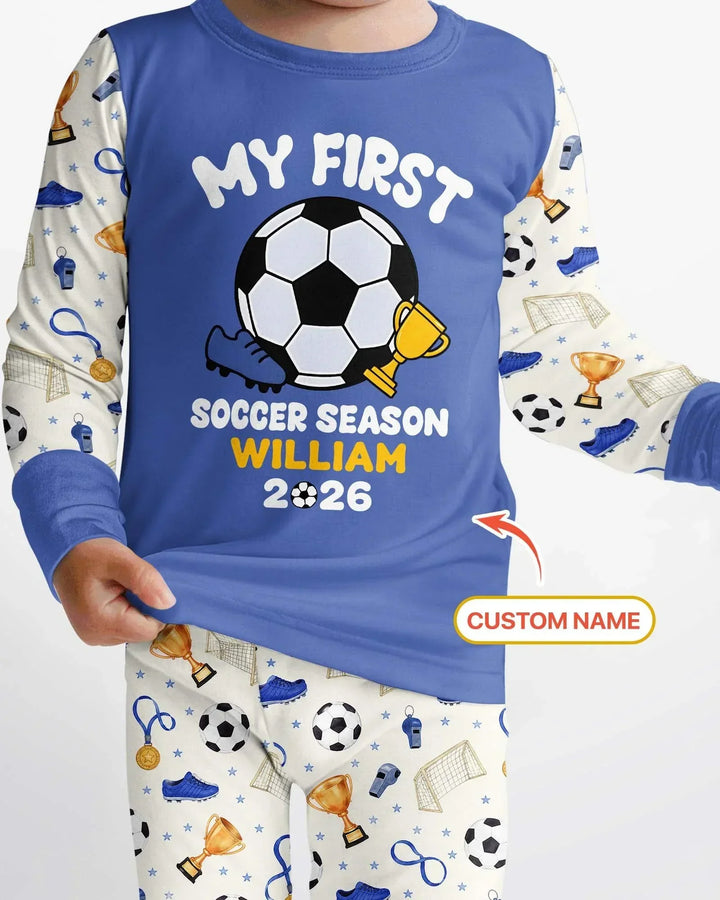 Custom Name My First Soccer Season Bamboo Two Piece Long Sleeve Pajama Set
