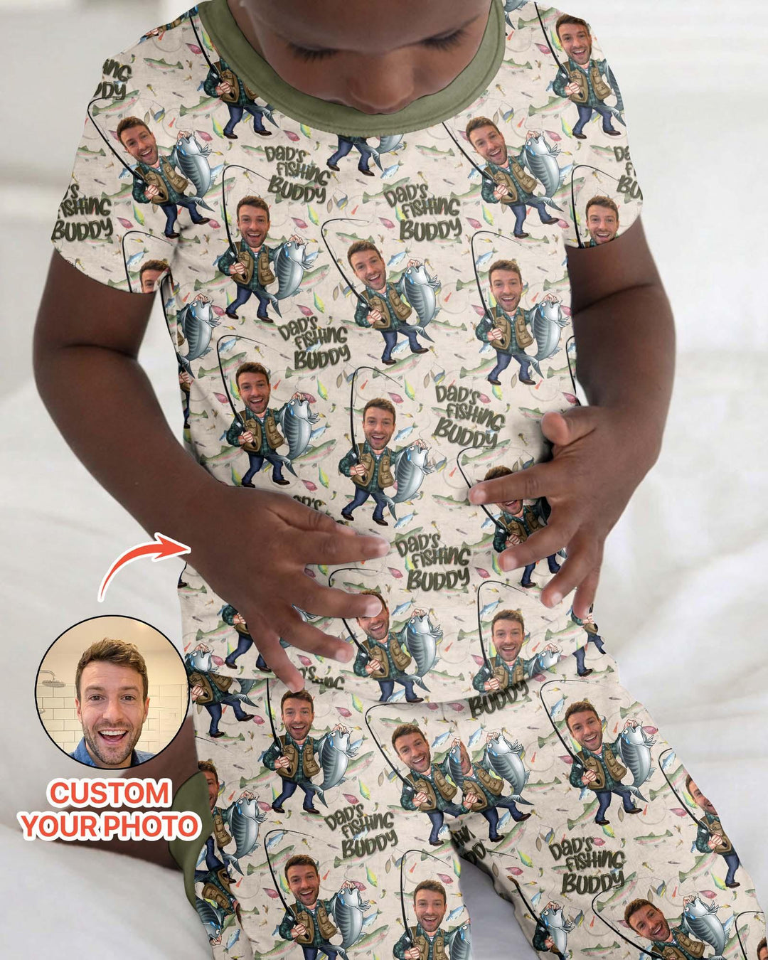 Custom Photo Dad Fishing's Buddy Daddy & Me Matching Bamboo Two Piece Short Sleeve Pajama Set