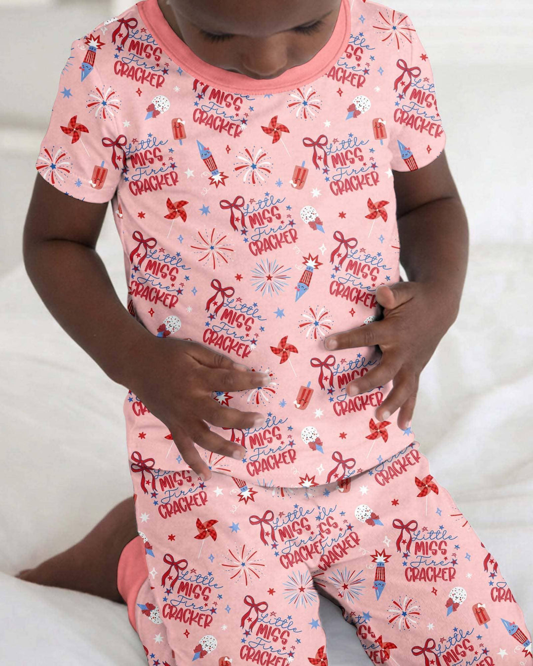 Little Miss Firecracker 4th July Bamboo Two Piece Short Sleeve Pajama Set