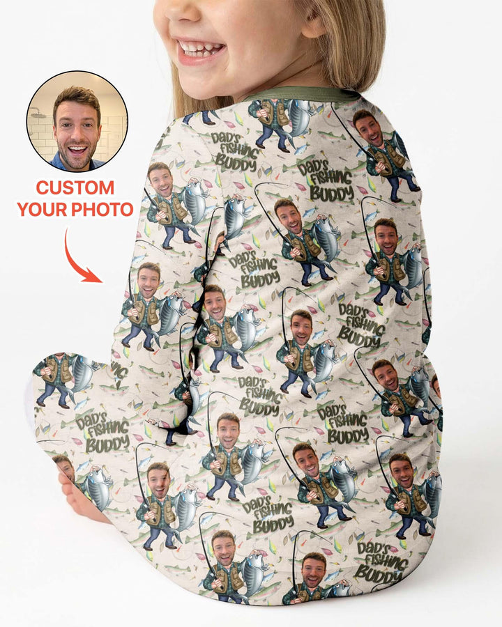 Custom Photo Dad Fishing's Buddy Daddy & Me Matching Bamboo Two Piece Long Sleeve Pajama Set