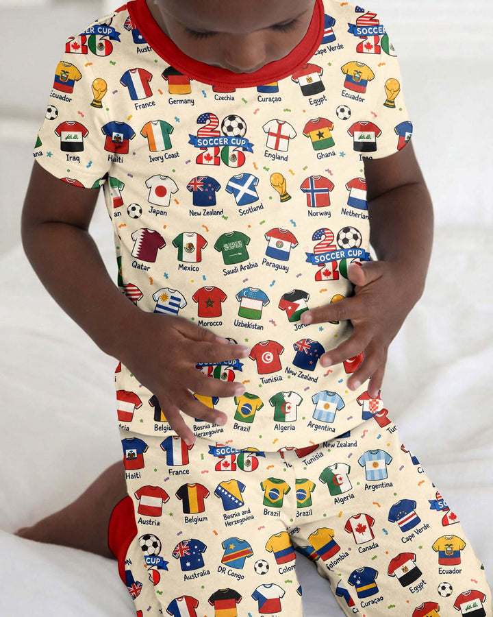 2026 Soccer World Jersey Flag Bamboo Two Piece Short Sleeve Pajama Set