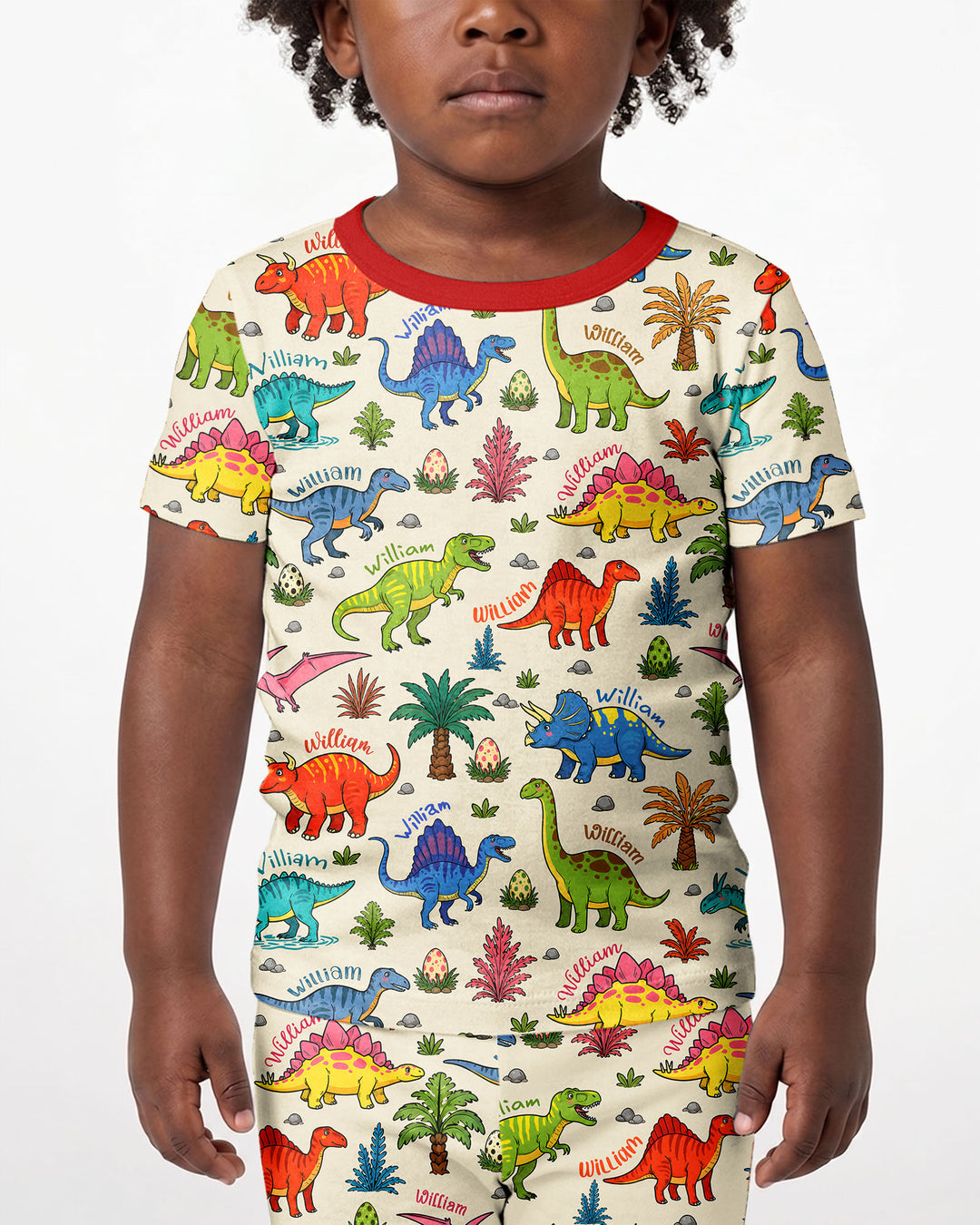 Dino Field Guide Custom Name Bamboo Two Piece Short Sleeve Shorts Pajama Set