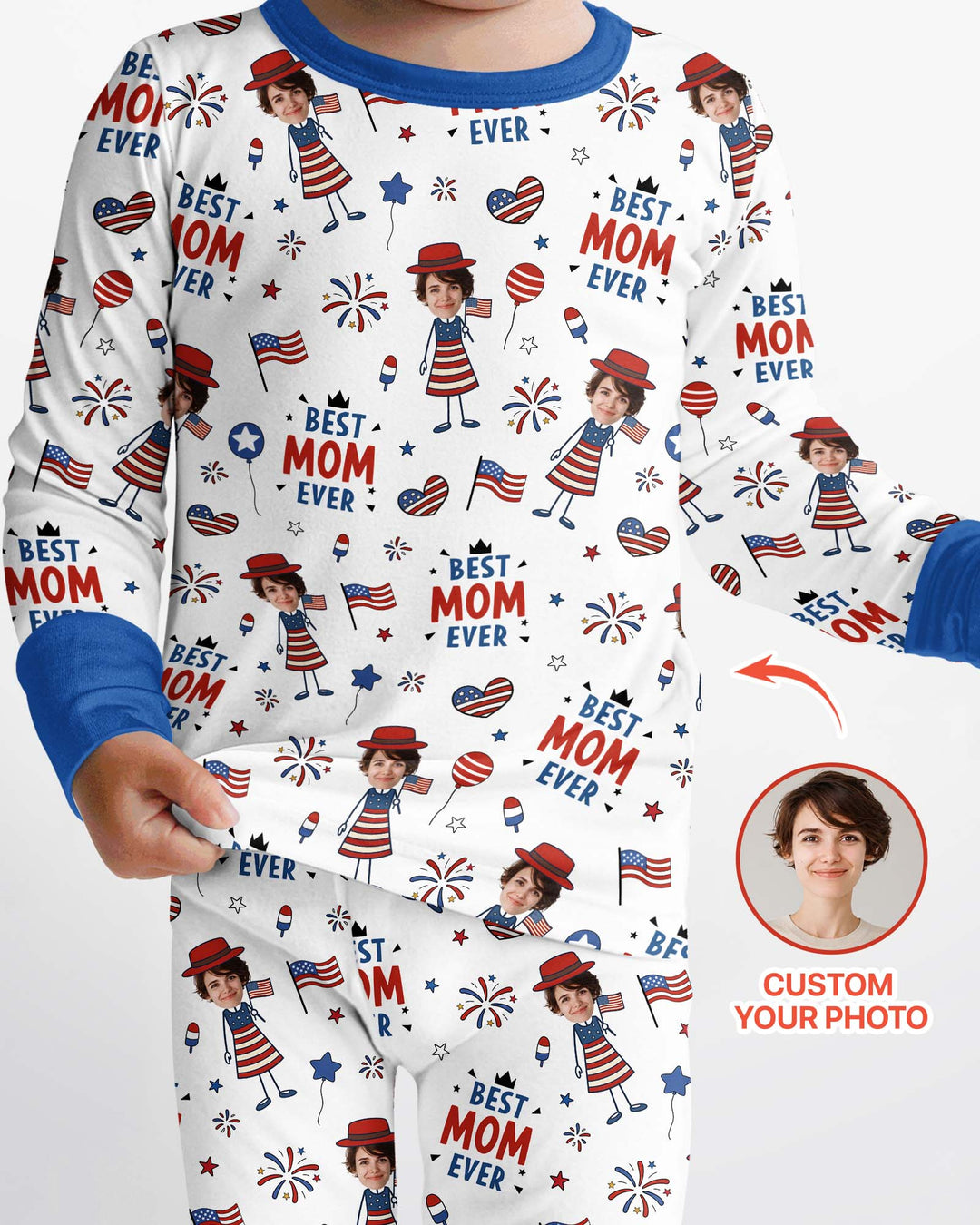 Custom Photo Best Patriotic Family Ever Bamboo Two Piece Long Sleeve Pajama Set