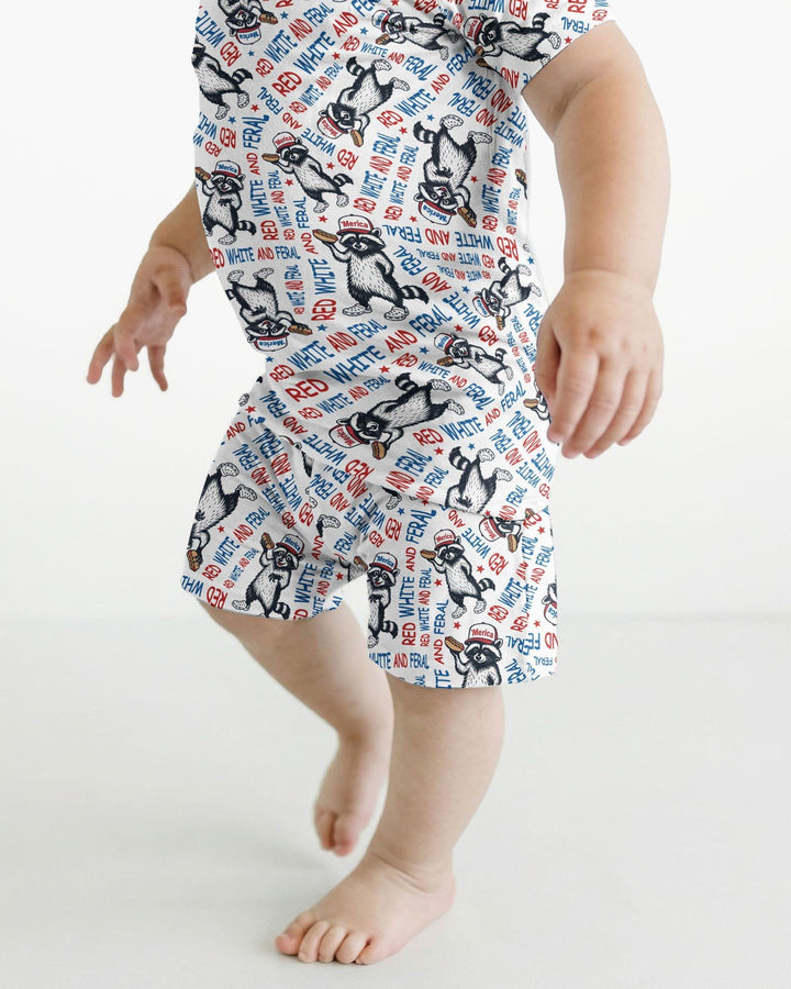 Red White and Feral Bamboo Two Piece Short Sleeve Shorts Pajama Set