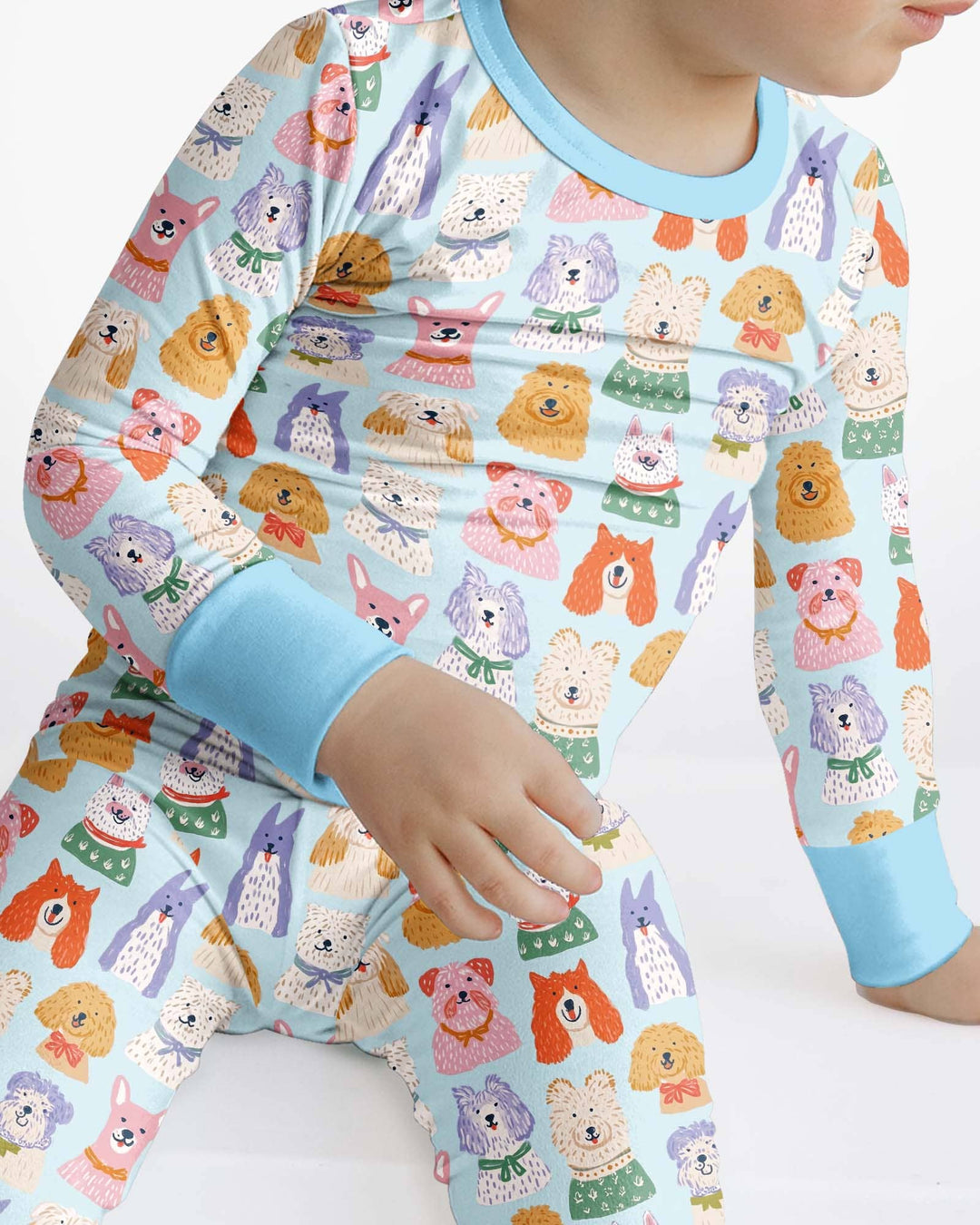 Whimsical Puppy Parade Family Matching Bamboo Two Piece Long Sleeve Pajama Set