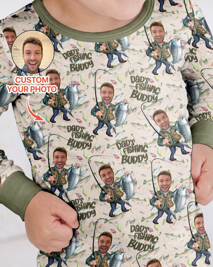 Custom Photo Dad Fishing's Buddy Daddy & Me Matching Bamboo Two Piece Long Sleeve Pajama Set