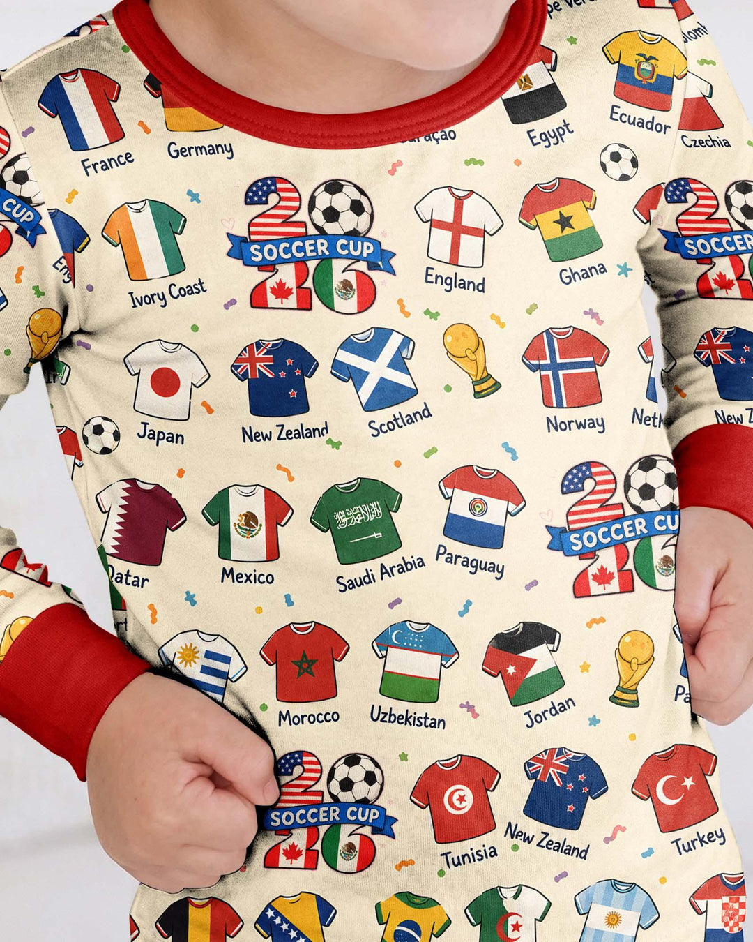 2026 Soccer World Jersey Flag Bamboo Two Piece Long Sleeve Pajama Set