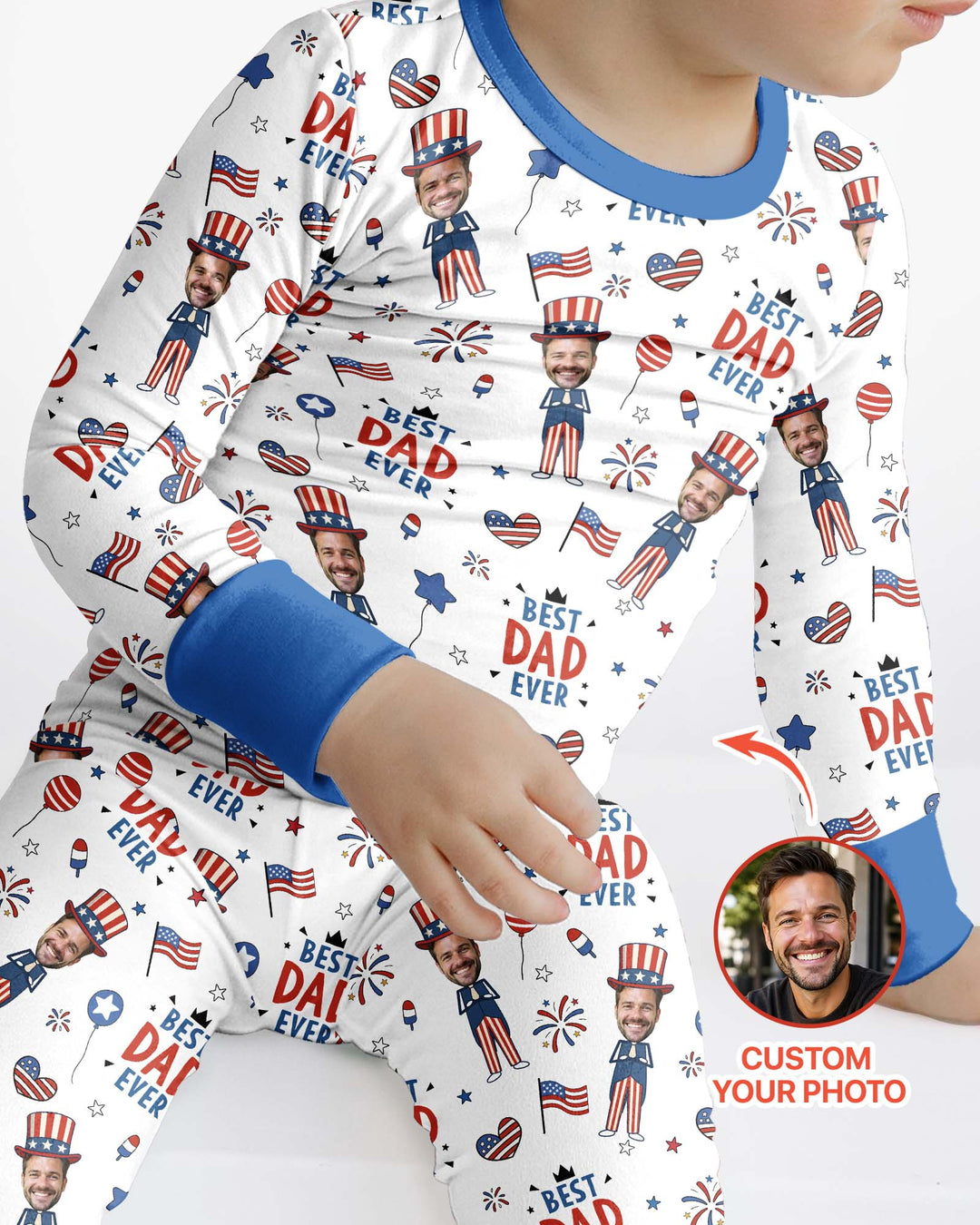 Custom Photo Best Patriotic Family Ever Bamboo Two Piece Long Sleeve Pajama Set