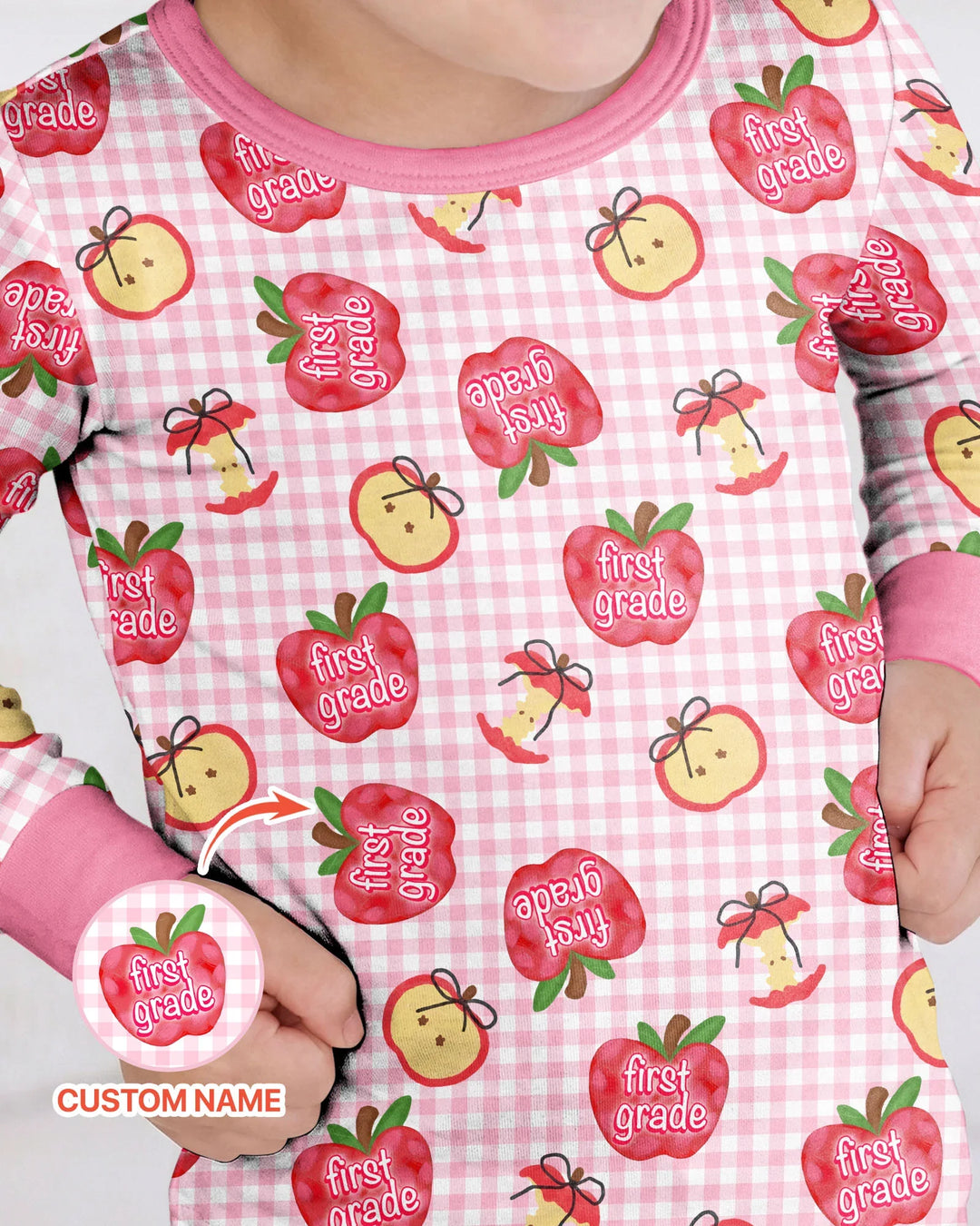 Custom School Grade Apple Days Bamboo Two Piece Long Sleeve Pajama Set