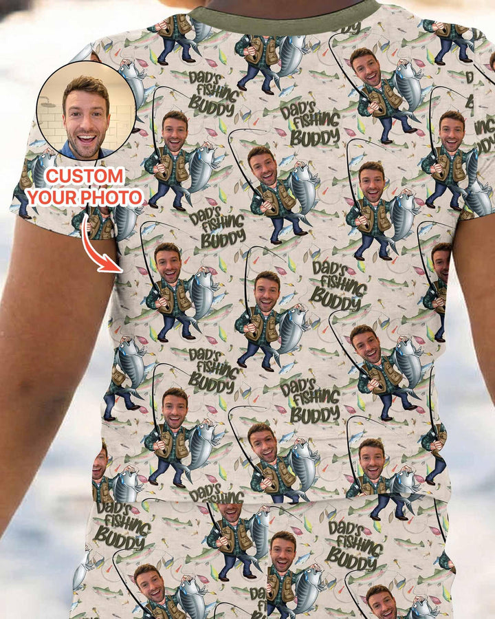 Custom Photo Dad Fishing's Buddy Daddy & Me Matching Bamboo Two Piece Short Sleeve Pajama Set