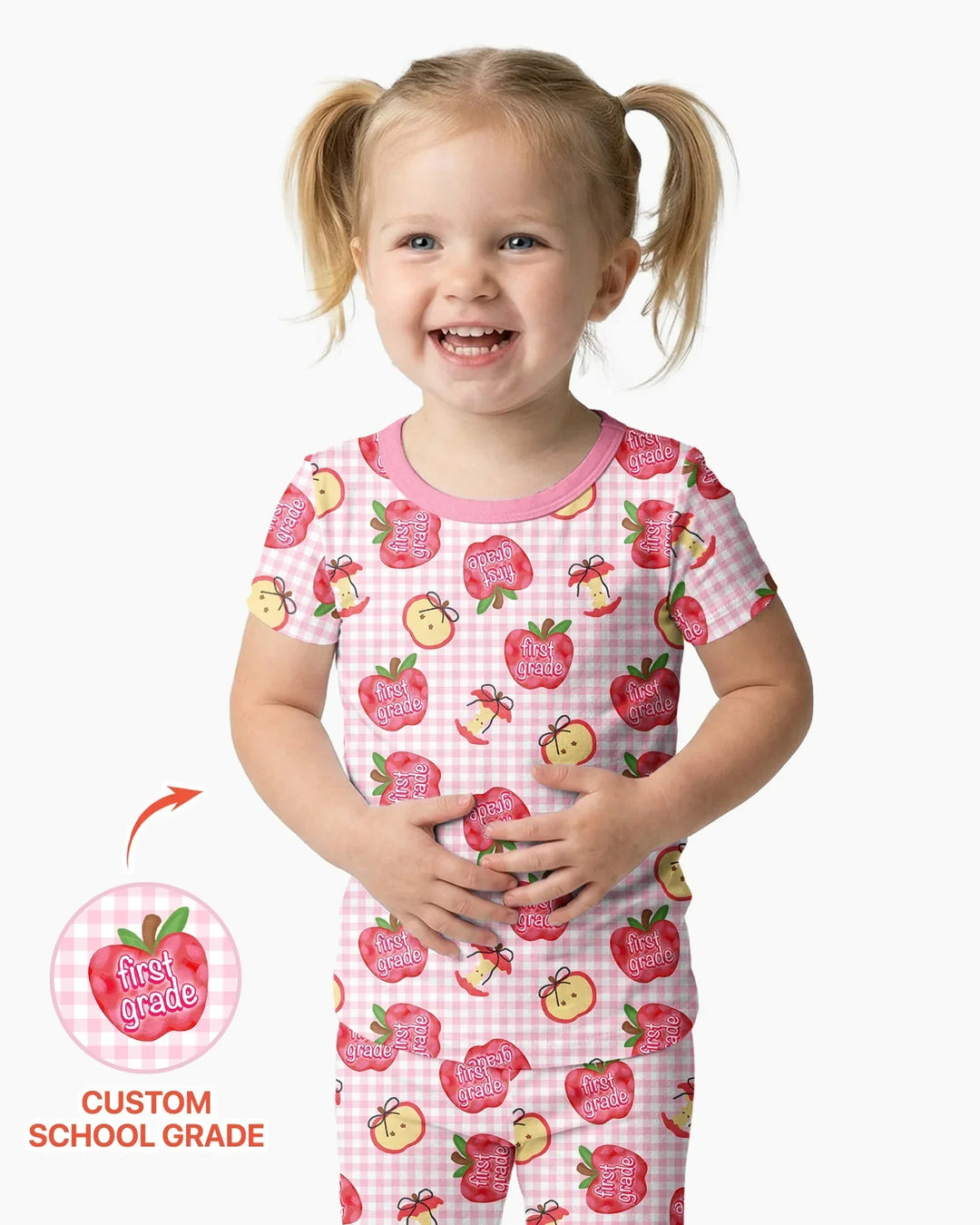 Custom School Grade Apple Days Bamboo Two Piece Short Sleeve Pajama Set