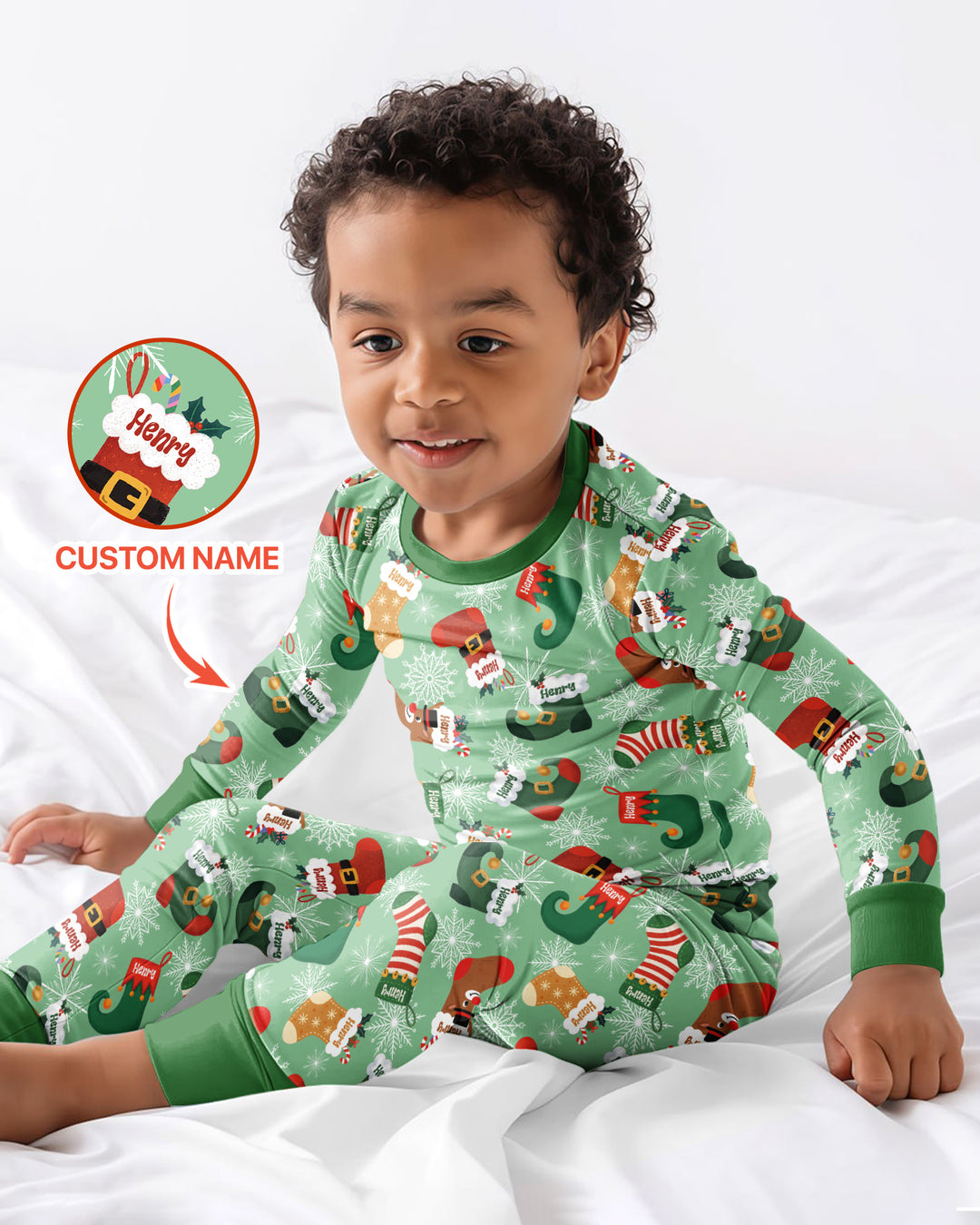 Personalize Christmas Crew Family Matching  Bamboo Two Piece Long Sleeve Pajama Set