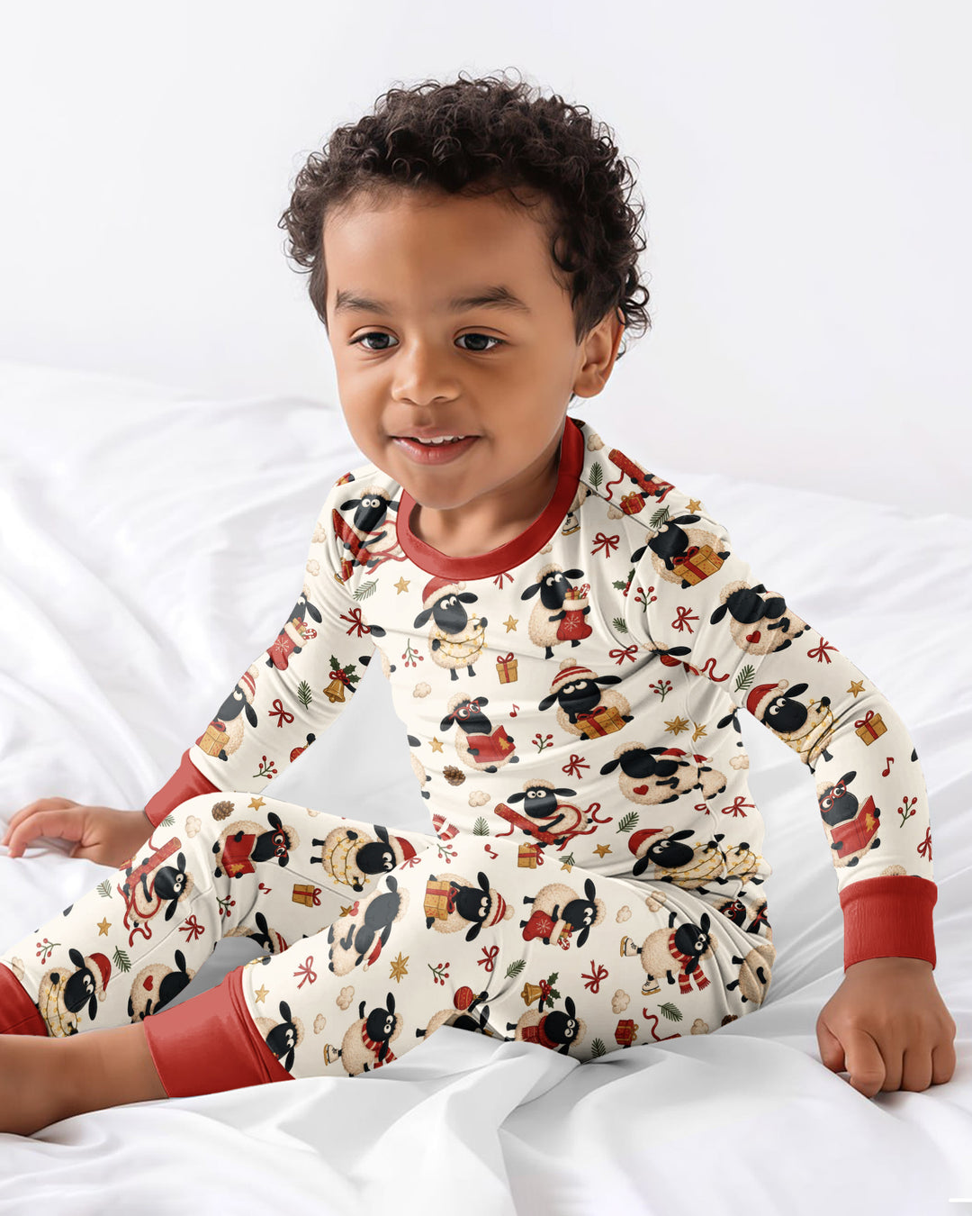 Festive Holiday Sheep Bamboo Two Piece Long Sleeve Pajama Set