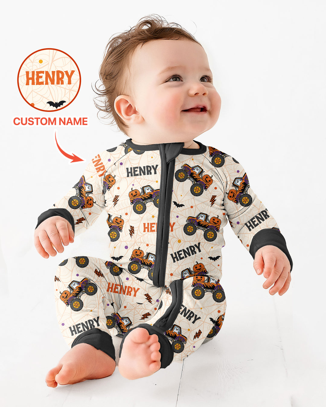 Custom Name Halloween Monster Truck Bamboo Convertible Zippy