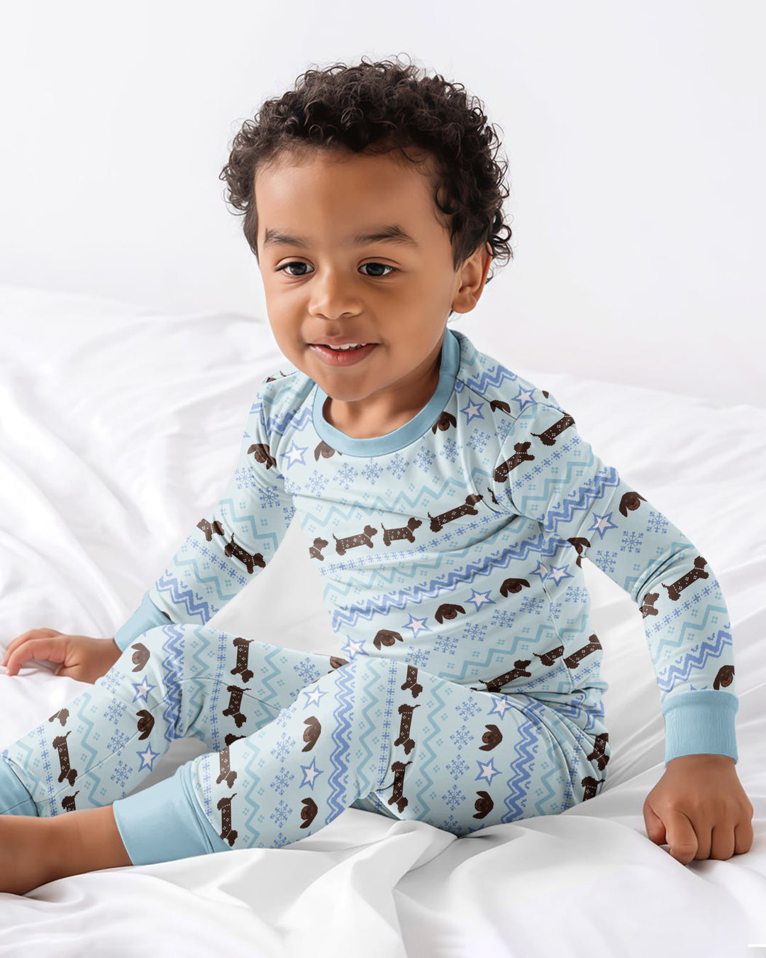 Dachshund Winter Fair Isle Bamboo Two Piece Long Sleeve Pajama Set