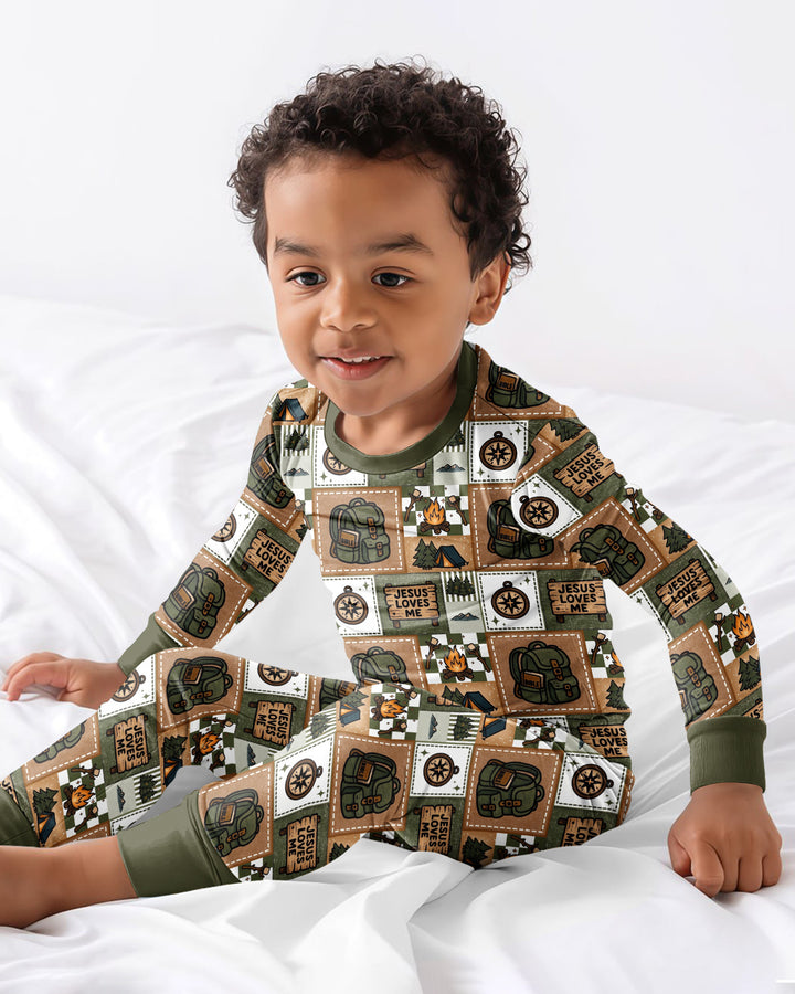 Camping Jesus Loves Me Bamboo Two Piece Long Sleeve Pajama Set