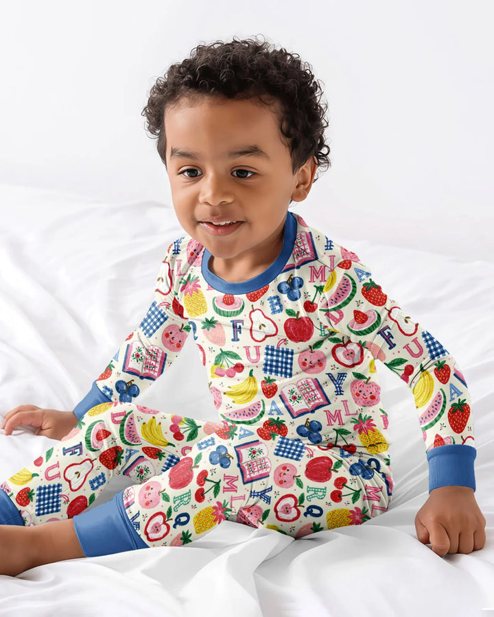 Back To School Fruit Alphabet Bamboo Two Piece Long Sleeve Pajama Set