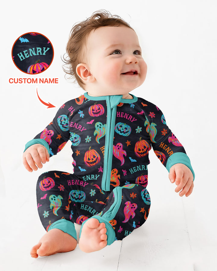 Custom Name Preppy Neon Pumpkin Bamboo Convertible Zippy